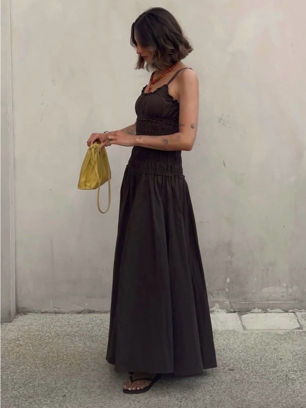 Caroline Constas Palmer Ruched Dress Chocolate Brown NWT M